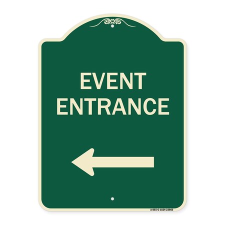Signmission N Event Entrance With Left Arrow Heavy-Gauge Aluminum Architectural Sign, 24" H, G-1824-23865 A-DES-G-1824-23865